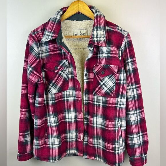 Soho Threads Plush Shirt Jacket Womens Plaid - Picture 2 of 9